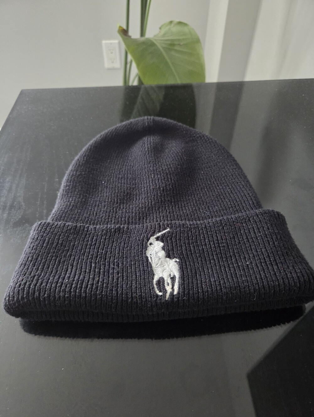 Polo by Ralph Lauren Black Beanie with White Pony Embroidery
